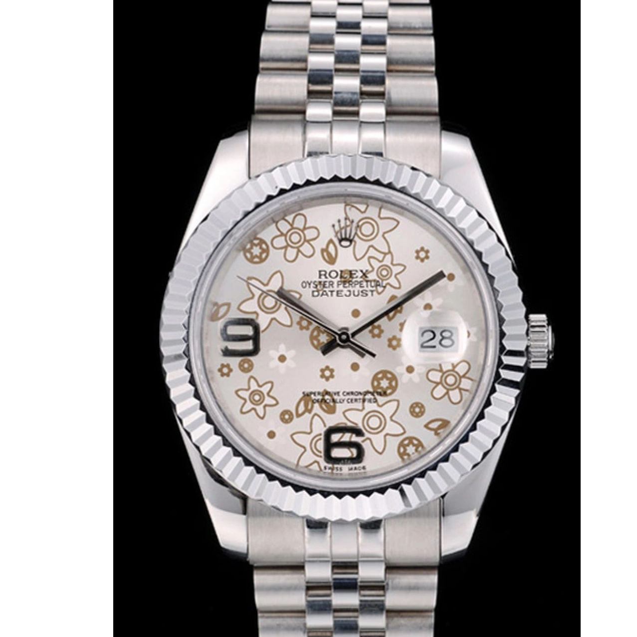 Good copy rolex watches Dial Silver Steel DateJust Rolex Ribbed Flower Stainless 41983 Bezel 0801